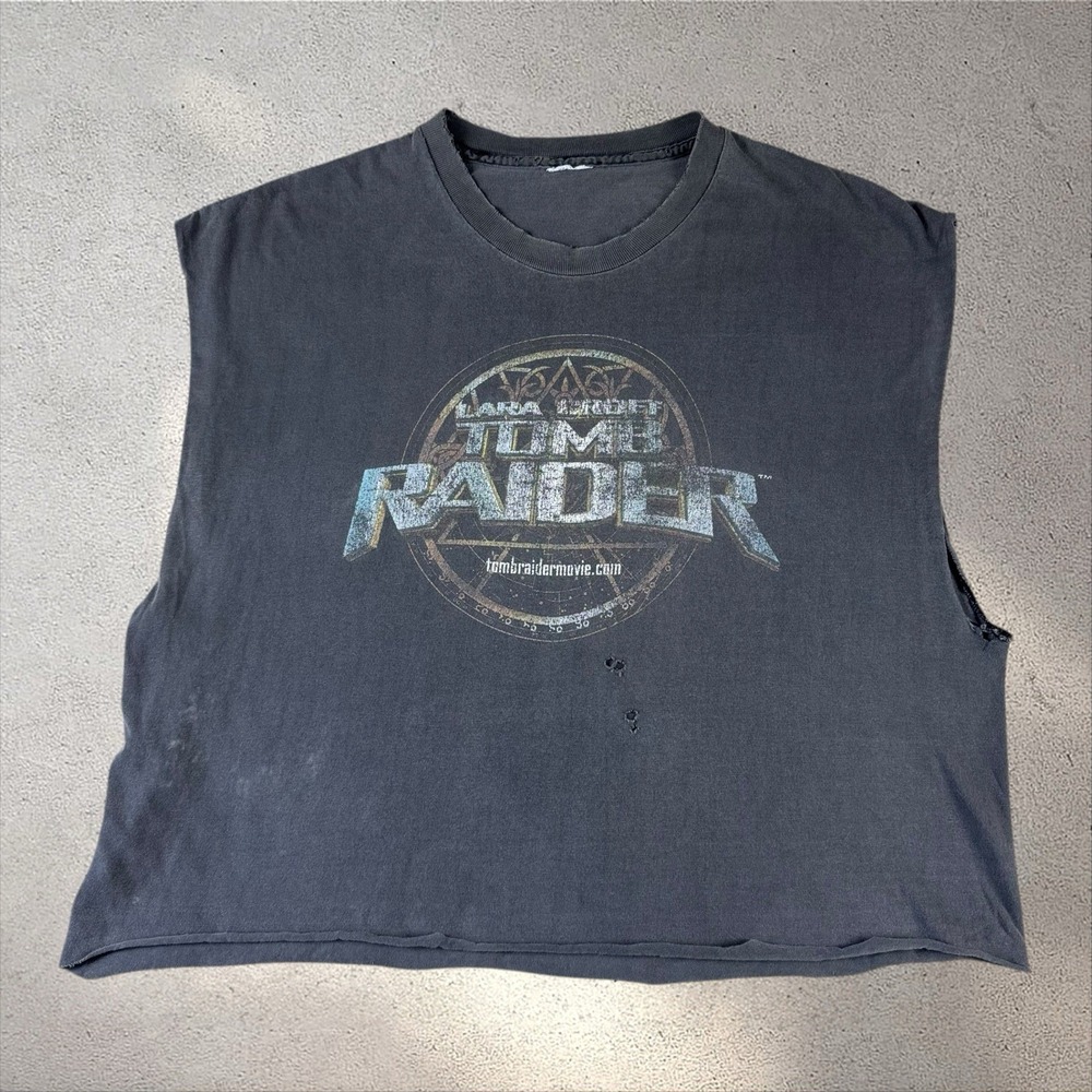 Vintage Tomb Raider Lara Croft Game/Movie Promo Shirt Fits XL Cutoff Crop